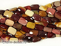 <p>Граненые бусины яшмы "Мукаит". Диаметр продольной отверстия 1 мм. Размеры, вес, длина нити и количество бусин на нити указано примерно. На бусинах с уценкой мелкие выемки.</p>