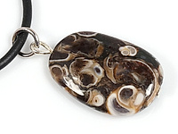 Кулон с натуральным черепаховым агатом (окаменевшие раковины улиток Elimia). Каучуковый шнур - 50 см, регулируемая цепочка 3,5 см.